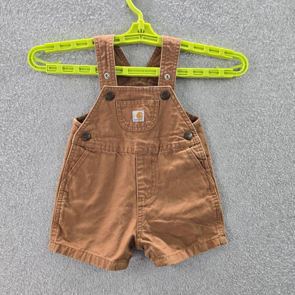 Carhartt Boy Overalls 9M Brown Canvas Workwear Snap Button 2" Inseam READ